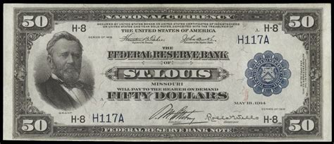1918 50 Dollar Bill Federal Reserve Bank Noteworld Banknotes And Coins