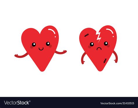 Happy Red Heart And Sad Broken Heart Icons Vector Image