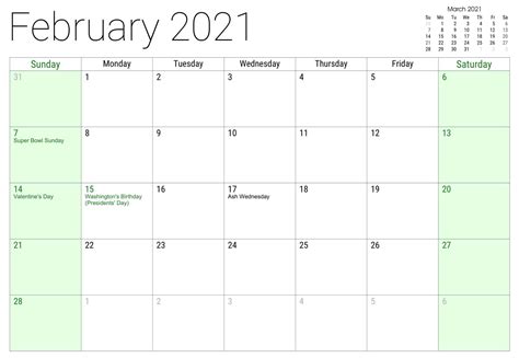 February 2021 Calendar With Holidays Printable