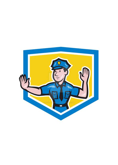 Traffic Policeman Stop Hand Signal Shield Cartoon By Apatrimonio On