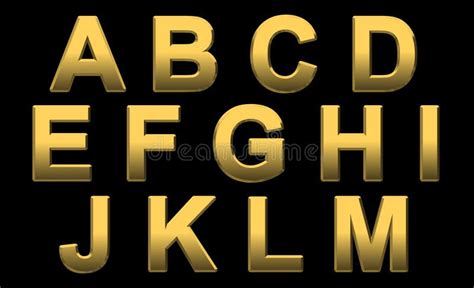 Gold Alphabet Letters Uppercase A M On White Stock Illustration