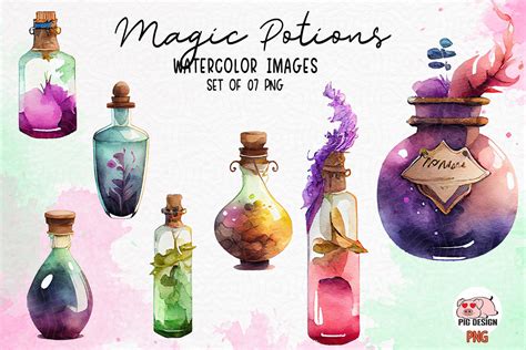 Magic Potions Watercolor Clipart Bundle Graphic By Pig Design