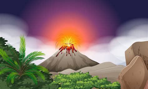 Nature Scene With Volcano Eruption 301249 Vector Art At Vecteezy