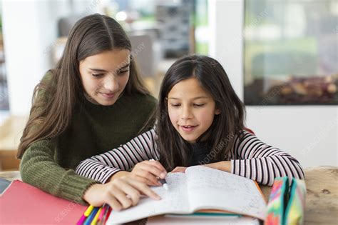 Girl Helping Young Sister With Homework Stock Image F0284588 Science Photo Library