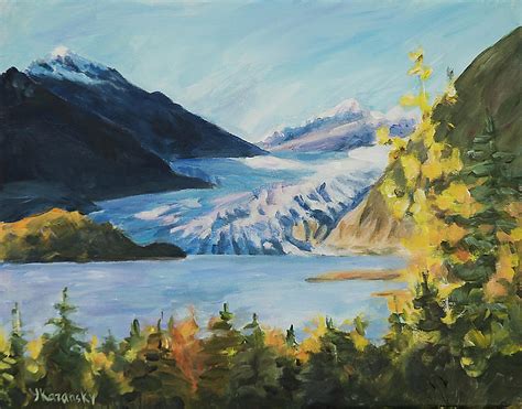 Sunny Autumn Day Mendenhall Glacier Juneau Alaska Painting By Yulia