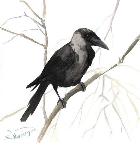 Crow Painting Original Watercolor Raven Painting 12 X 12 In Black