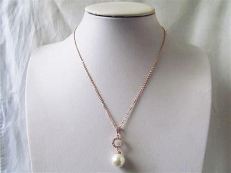 Rose Gold Pearl Necklace Rose Gold Bridal Necklace Rose Gold Etsy