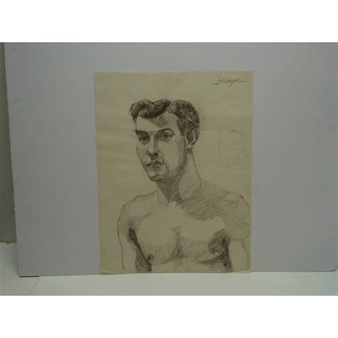 1950 Mid Century Modern Original Drawing On Paper Sexy Topless Dandy