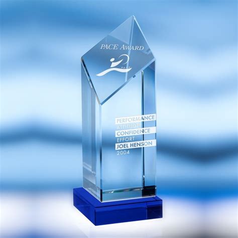 Crystal Glass Shield Tower Trophy With Blue Base China Crystal Award
