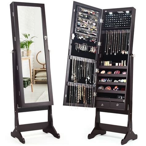 Costway Lockable Mirrored Jewelry Cabinet Armoire Organizer Storage W