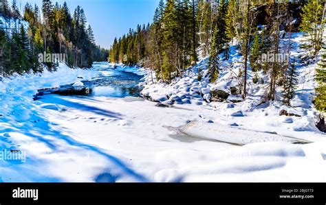 The Partly Frozen Murtle River After Mushbowl Falls In The Cariboo