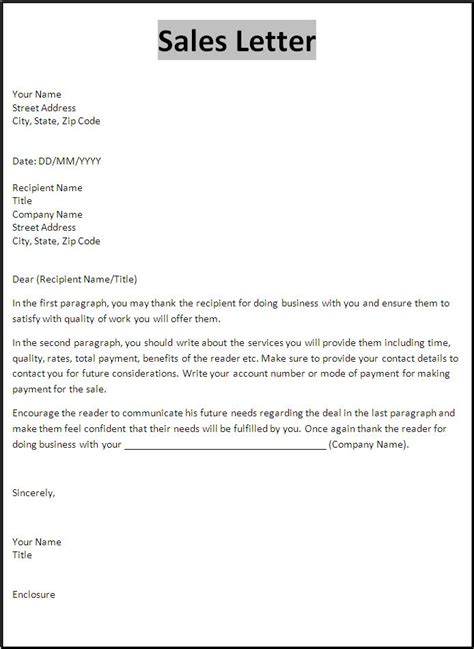 Sales Letter Samples Free Word Templates