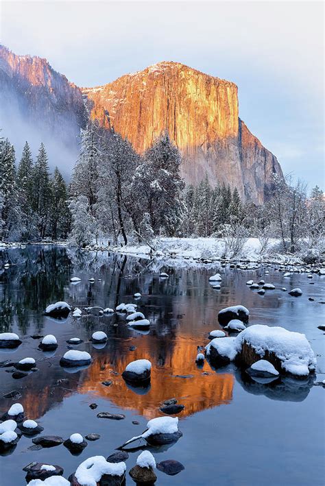 El Capitan Winter Reflection On Merced River Yosemite National