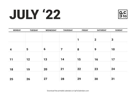 Printable July 2022 Calendar Blank Templates Free Download In Pdf