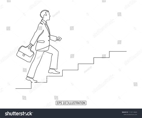 Continuous Line Drawing Man Going Stairs Vector Có Sẵn Miễn Phí Bản