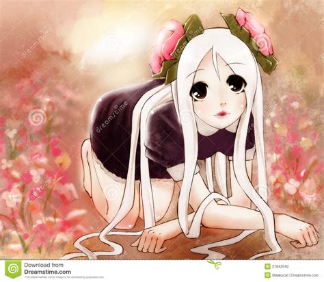 Anime Girl With Flowers In Her Hair Stock Illustration