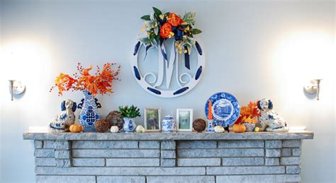 Blue And White Mantel Decor Fall To Christmas Pender And Peony A