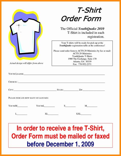 Clothing Order Form Template Excel Best Of 5 T Shirt Order Form