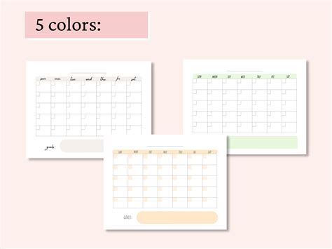 Simple And Cute Blank Monthly Calendar Printable Monthly Wall Etsy