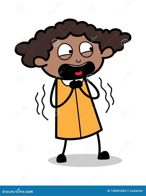 Horrified Retro Black Office Girl Cartoon Vector Illustration Stock