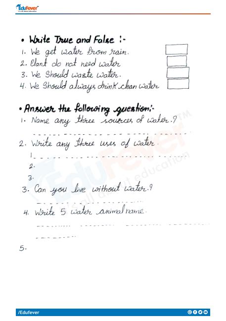 Class 1 Evs Water And Shelter Worksheet With Solution