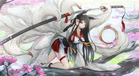 Cute Nine Tailed Fox With A Sword Kitsunemimi