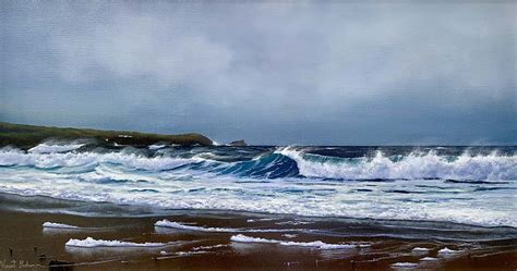 A Winters Day Fistral Beach Vincent Basham Seascape Artist Cornwall