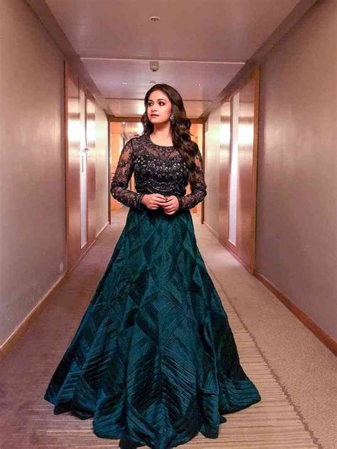 Keerthi Suresh Stills Long Gown Dress Frocks And Gowns Engagement Gowns