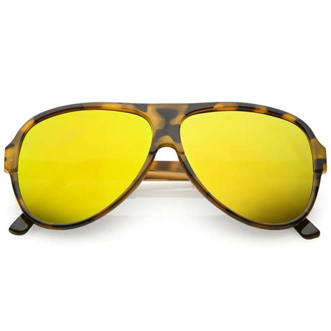 Sunglassla Retro Flat Top Aviator Sunglasses Oversize Color Mirror Flat Lens 58mm Tortoise