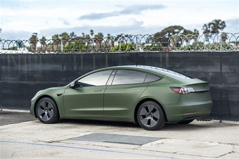 Matte Olive Green Tesla Model 3 Color Change Project