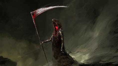 Hd Wallpaper Grim Reaper Sickle Blood Scythe Digital Art Painting