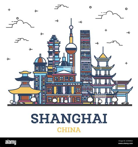 Perfil De Shanghai China City Skyline Con Edificios Históricos De