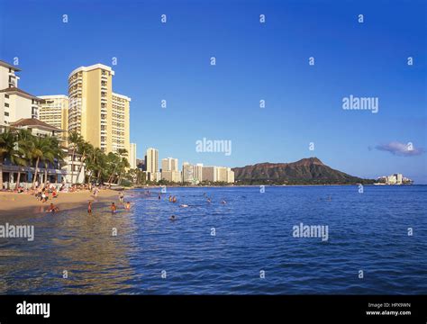 Waikiki Beach Honolulu Oahu Hawaii United States Of America Stock