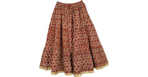 Roof Terracotta Mid Length Cotton Summer Skirt Red Misses Floral