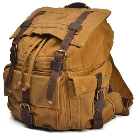 Vintage Military Canvas Leather Mens Backpack Large Canvas Backpack