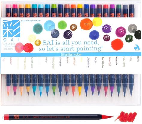 Akashiya Sai Zestaw Pisaków Watercolor Brush Pen Brilliant Colors 20szt