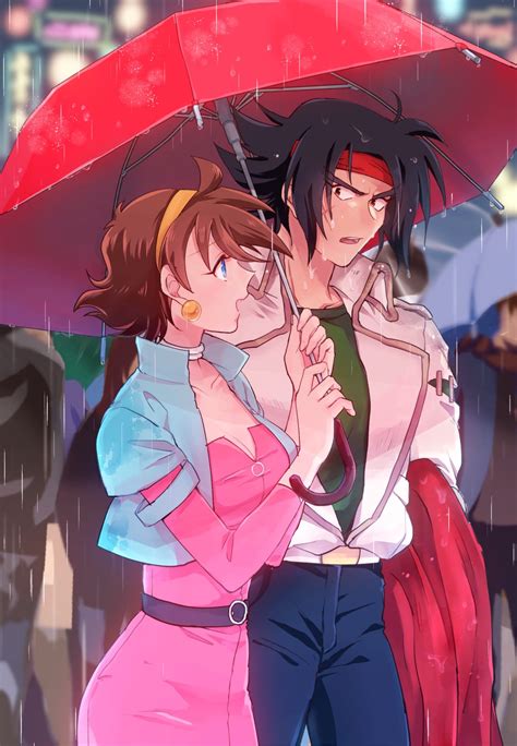 Domon Kasshu Rain Mikamura G Gundam Gundam Highres Boy Girl