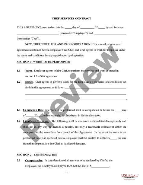 Chef Contract Template