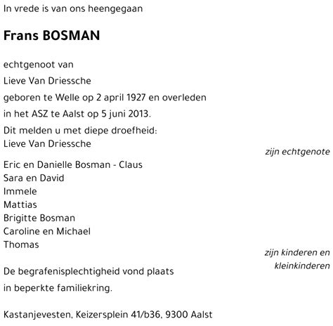Frans Bosman † 05062013 Inmemoriam