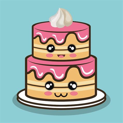 Gran Torta De Dibujos Animados Con Crema Rosa Vector Premium