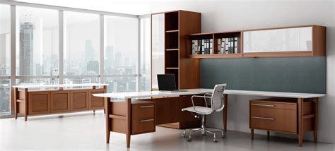 Retro Modern Wood Private Office Desk Ambience Doré