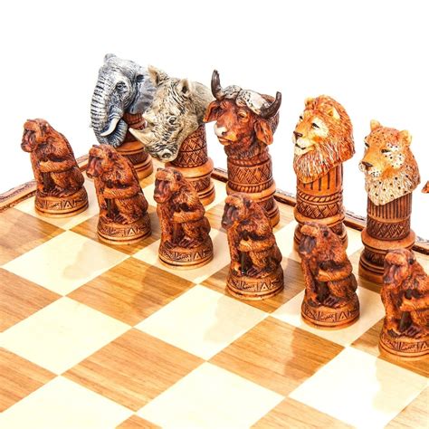 African Big Five Animal Chess Set Hand Made Themed Wooden Etsy Finland
