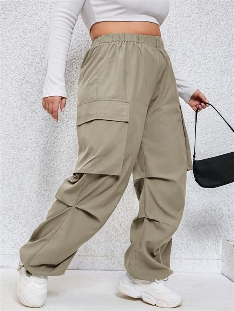 SHEIN EZwear Plus Flap Pocket Side Cargo Pants SHEIN USA