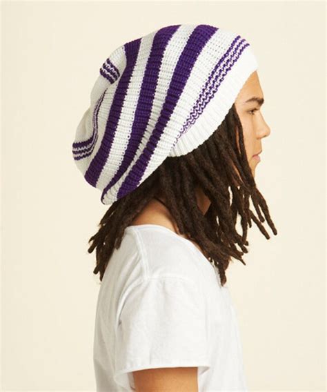 White Rasta Tam Dreadlocks Hat With Purple By Dreadstuffs