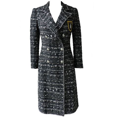 Chanel 05c Long Tweed Jacket Coat With Emblem At 1stdibs