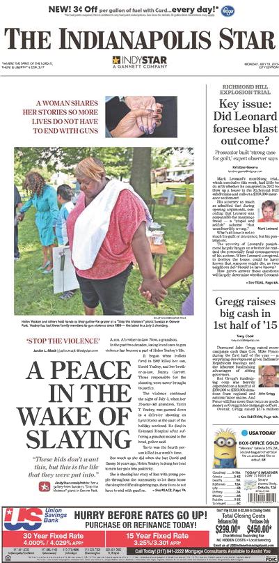 Indianapolis Star Front Page July 13 2015 Newspaper Front Pages