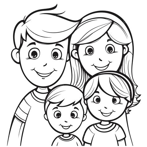Halaman Mewarnai Garis Besar Gambar Sketsa Keluarga Vektor Menggambar