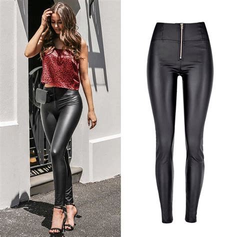 High Waist Skinny Pu Leather Pants Female Stretch Faux Leather Pencil Trousers Women Push Up Hip