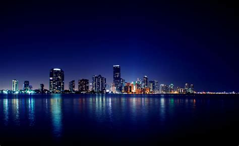 Skyline Miami City At Night Hd Wallpaper High Definitions Wallpapers