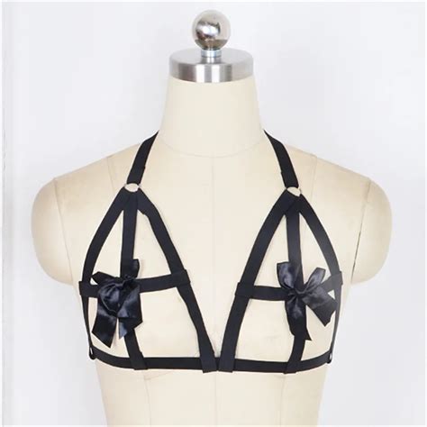Womens Fashion Body Harness Bondage Lingerie Black Elastic Adjust Size Strappy Top Open Cage